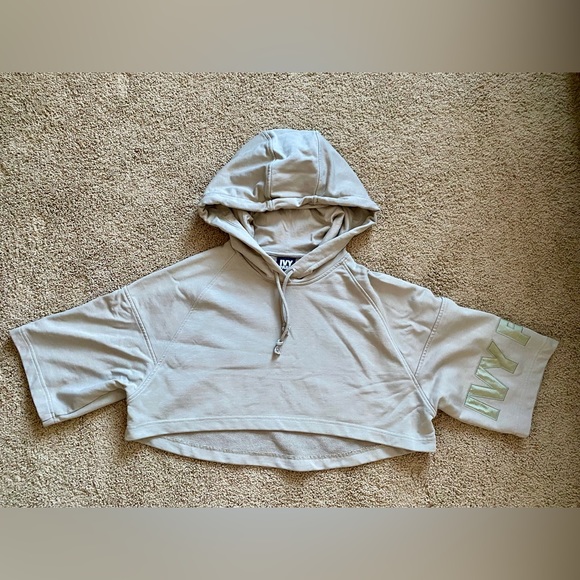 Ivy Park Tan Cropped Cotton Blend Hoodie - Picture 3 of 9